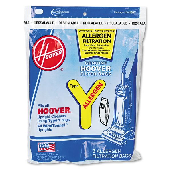 Hoover Commercial Disp Allergen Filtration Bags For Commercial WindTunnel Vacuum, PK3 4010100Y